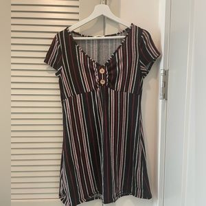 persaya striped soft knit mini dress with wooden buttons